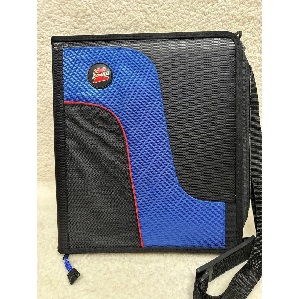 Case-it Z-Binder Blue Black 2-in-1 Zippered 1.5 Inch D-Ring Binder with Strap